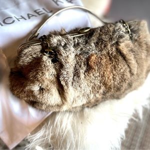 MICHAEL KORS GENUINE RABBIT FUR CLUTCH PURSE+DUST BAG